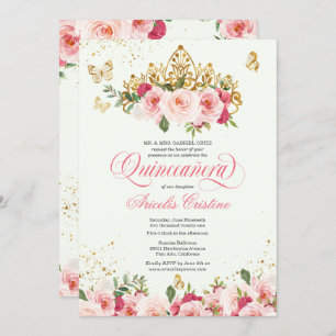 Quinceañera Butterfly Mint & Pink Waterverf Roos Kaart