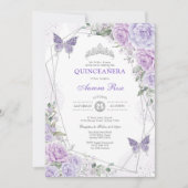 Quinceañera Butterfly Paars Silver Floral Kaart (Voorkant)