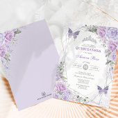 Quinceañera Butterfly Paars Silver Floral Kaart