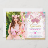 Quinceañera Butterfly Pink Paarse Blauwgroen Verja Kaart (Voorkant)