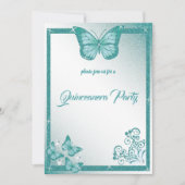 quinceanera butterfly turquoise glitter elegant kaart (Voorkant)