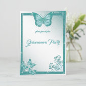 quinceanera butterfly turquoise glitter elegant kaart (Staand voorkant)