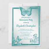 quinceanera butterfly turquoise glitter elegant kaart (Achterkant)