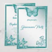 quinceanera butterfly turquoise glitter elegant kaart (Voorkant / Achterkant)