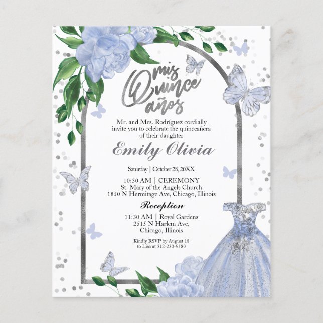 Quinceanera Butterflys Budget Invitation (Voorkant)