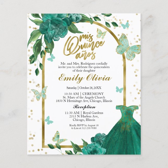 Quinceanera Butterflys Budget Invitation (Voorkant)