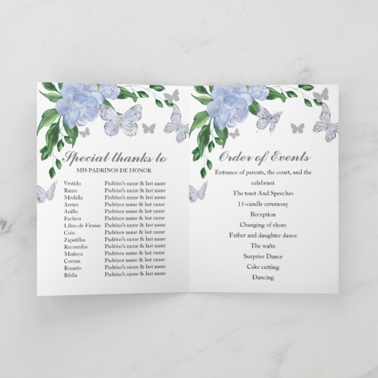 Quinceanera Butterflys Dusty Blue Gown Programma's (Binnen)
