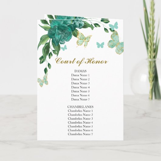 Quinceanera Butterflys Emerald Green Gown Programm Programma (Achterkant)