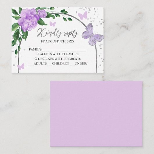 Quinceanera Butterflys Lavendel Blush Gown Informatiekaartje (Voorkant / Achterkant)