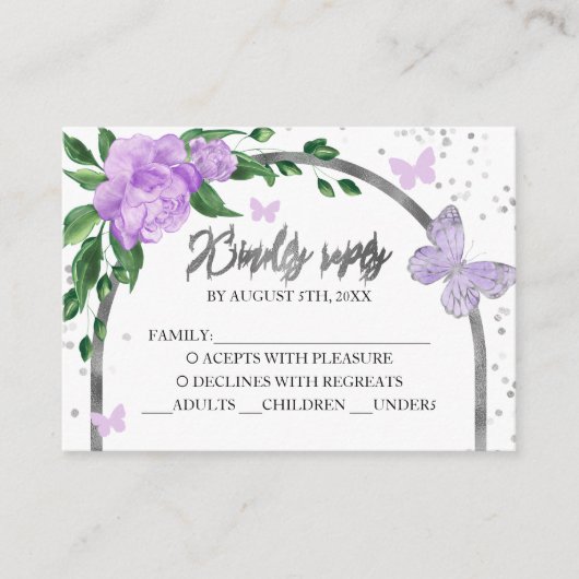 Quinceanera Butterflys Lavendel Blush Gown Informatiekaartje (Voorkant)