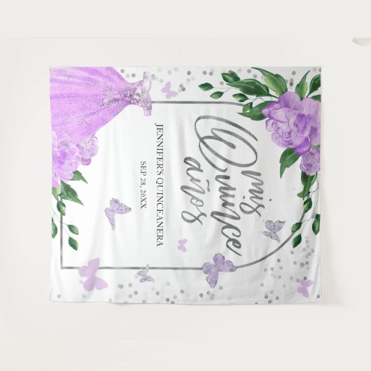 Quinceanera Butterflys Lavendel Gown Achtergrond Wandkleed (Voorkant (horizontaal))