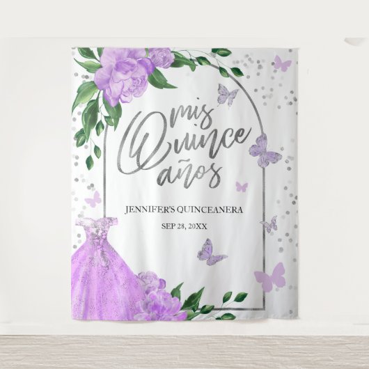 Quinceanera Butterflys Lavendel Gown Achtergrond Wandkleed (Voorkant)