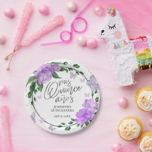 Quinceanera Butterflys Lavendel Gown Papieren Bordje (Feest)