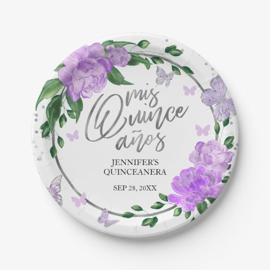 Quinceanera Butterflys Lavendel Gown Papieren Bordje (Voorkant)