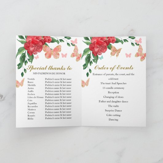 Quinceanera Butterflys Red Gown Programma's (Binnen)