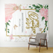 Quinceanera Butterflys Roze Blush Gown Achtergrond Wandkleed (In Situ (horizontaal))