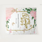 Quinceanera Butterflys Roze Blush Gown Achtergrond Wandkleed (Voorkant (horizontaal))