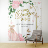 Quinceanera Butterflys Roze Blush Gown Achtergrond Wandkleed (In situ)