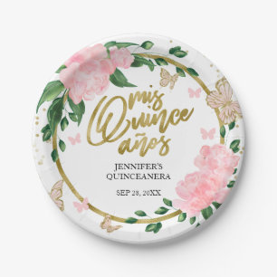 Quinceanera Butterflys Roze Blush Gown Papieren Bordje