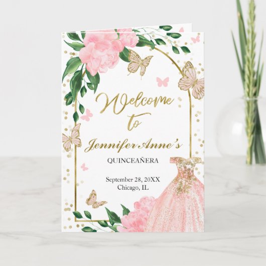 Quinceanera Butterflys Roze Blush Gown Programma's (Voorkant)
