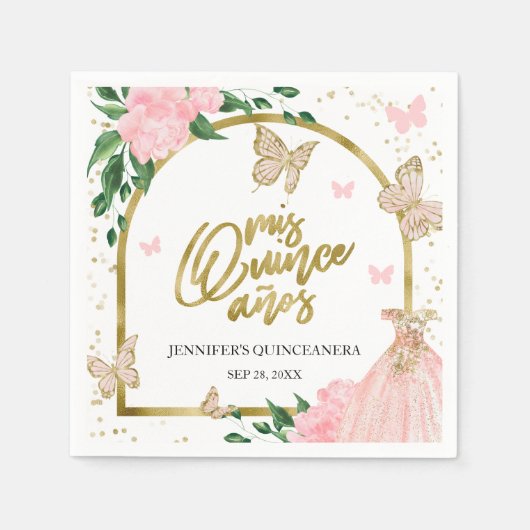 Quinceanera Butterflys Roze Blush Gown Servet (Voorkant)