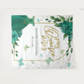 Quinceanera Butterflys Smaragd Groene Gown Achterg Wandkleed (Voorkant (horizontaal))