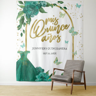 Quinceanera Butterflys Smaragd Groene Gown Achterg Wandkleed