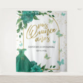 Quinceanera Butterflys Smaragd Groene Gown Achterg Wandkleed (Voorkant)