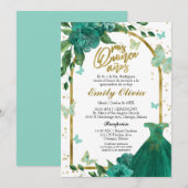 Quinceanera Butterflys Smaragd Groene Gown Spaans Kaart (Voorkant / Achterkant)
