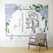 Quinceanera Butterflys Stoffige Blauwe Gown Achter Wandkleed (In Situ (horizontaal))