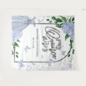 Quinceanera Butterflys Stoffige Blauwe Gown Achter Wandkleed (Voorkant (horizontaal))