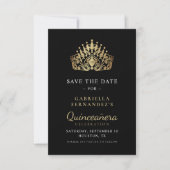 Quinceañera Calligrafie Gouden Prinses Tiara Kroon Save The Date (Voorkant)