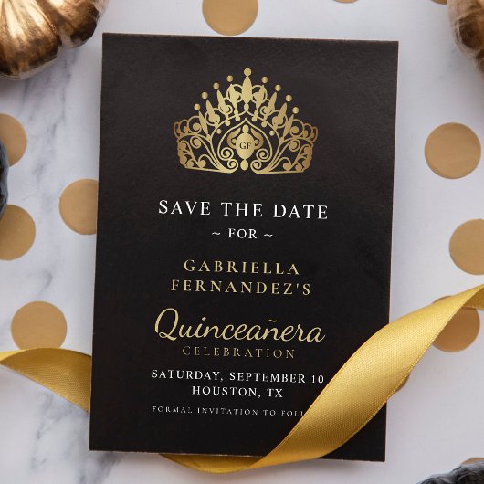 Quinceañera Calligrafie Gouden Prinses Tiara Kroon Save The Date