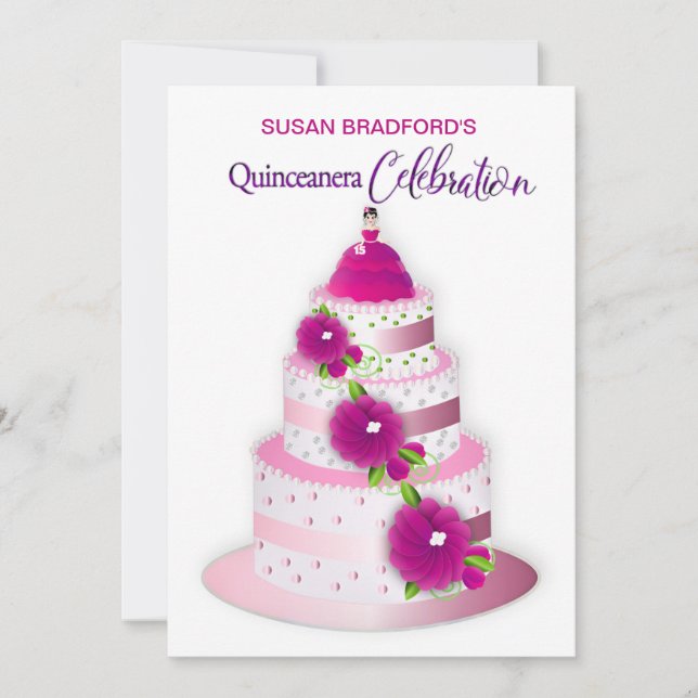 QUINCEANERA Celebration Invitation 3-Tier Cake (Voorkant)