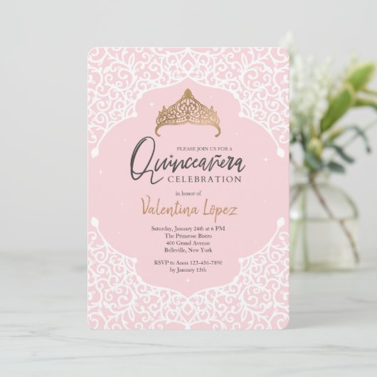 Quinceañera Celebration Invitation Kaart (Staand voorkant)