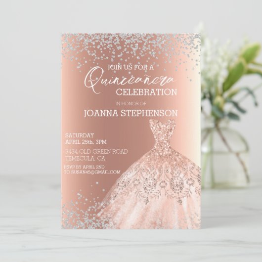 Quinceanera Celebration party Dress Diamonds Kaart (Staand voorkant)