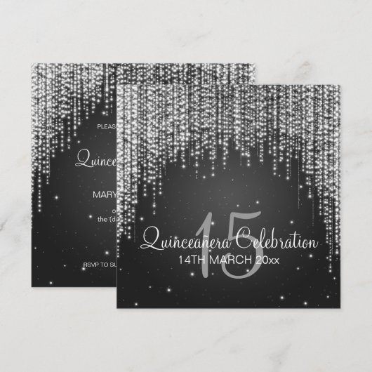 Quinceañera Celebration Party Night Dazzle Black Kaart (Voorkant / Achterkant)