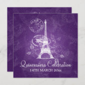 Quinceañera Celebration Party Paris Paars Kaart (Voorkant / Achterkant)