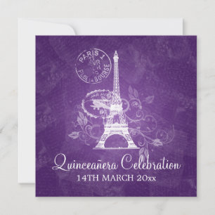 Quinceañera Celebration Party Paris Paars Kaart