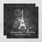 Quinceañera Celebration Party Romantic Paris Black Kaart (Voorkant / Achterkant)