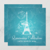 Quinceañera Celebration Party Romantic Paris Blue Kaart (Voorkant / Achterkant)
