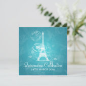 Quinceañera Celebration Party Romantic Paris Blue Kaart (Staand voorkant)