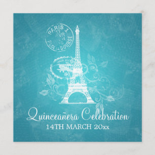 Quinceañera Celebration Party Romantic Paris Blue Kaart