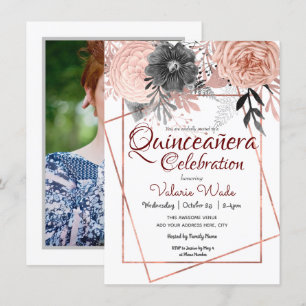 Quinceañera Celebration Roze Floral Kaart