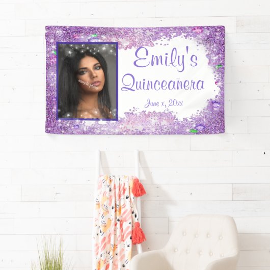 Quinceanera Celebration, roze glitter Pareltjes sc Spandoek (Insitu)