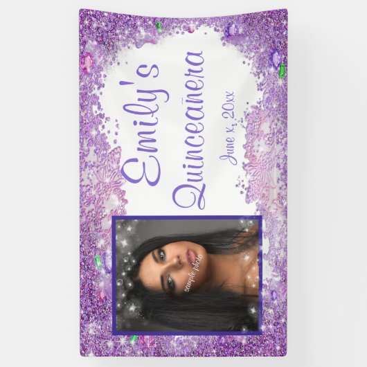 Quinceanera Celebration, roze glitter Pareltjes sc Spandoek (Verticaal)