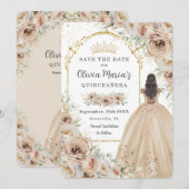 Quinceañera Champagne Beige Crème Bloemen Prinses Save The Date (Voorkant / Achterkant)