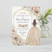 Quinceañera Champagne Beige Crème Bloemen Prinses Save The Date (Staand voorkant)