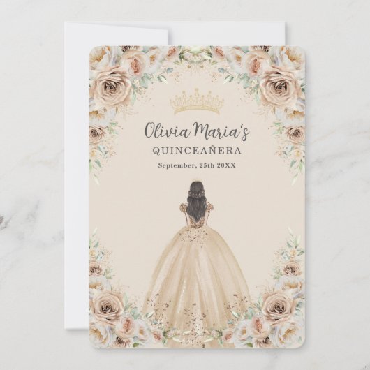 Quinceañera Champagne Beige Crème Bloemen Prinses Save The Date (Achterkant)
