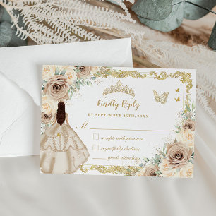 Quinceañera Champagne Cream Bloemen Jurk Prinses RSVP Kaartje